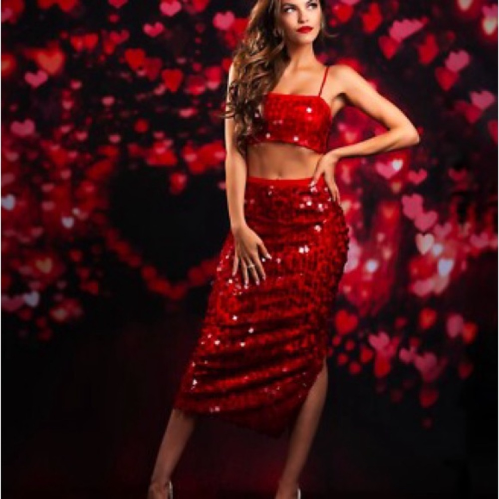 House Of Harlow 1960 Red Sequin Skirt Set